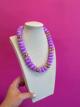 Circle with Gold Bead Necklace - Purple and Gold - Boutique Bella BellaNecklaces