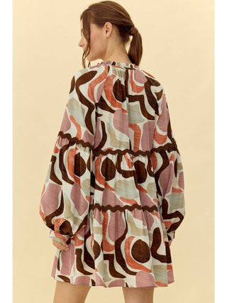 Clay Brown Abstract Print Dress - Boutique Bella BellaDress