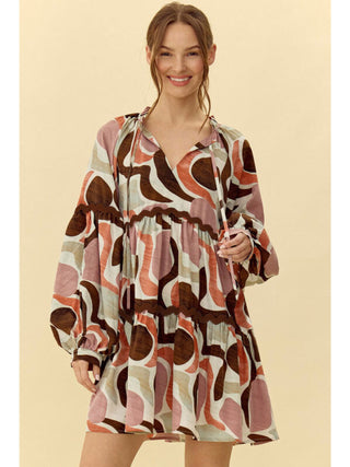 Clay Brown Abstract Print Dress - Boutique Bella BellaDress