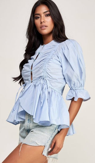Cloudflower Button - Up Blouse - Boutique Bella BellaBlouse