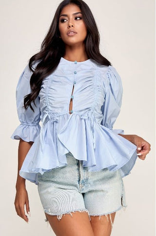 Cloudflower Button - Up Blouse - Boutique Bella BellaBlouse