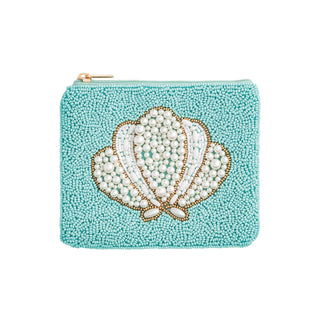 Coastal Beaded Case - Blue beaded with shell - Boutique Bella BellaCoin Purse