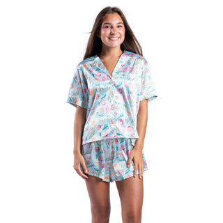 Coastal Charm Satin Pajama Short Set - Boutique Bella Bellapajama set
