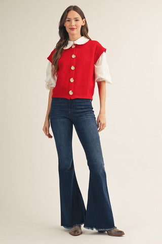 Coastal Charm Sweater Vest - Red - Boutique Bella BellaSweater Vest