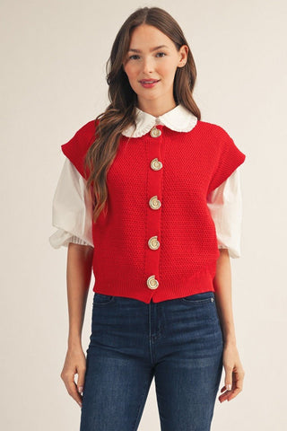 Coastal Charm Sweater Vest - Red - Boutique Bella BellaSweater Vest