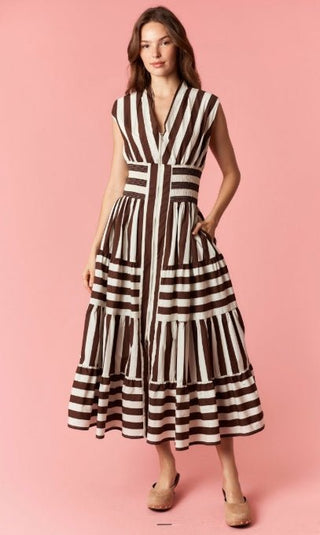 Coastal Cocoa Stripe Maxi Dress - Boutique Bella BellaDress