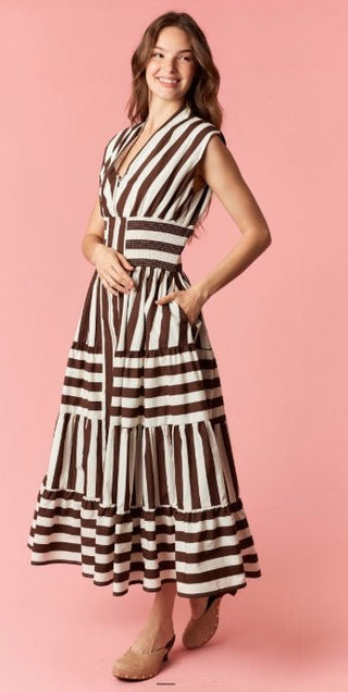 Coastal Cocoa Stripe Maxi Dress - Boutique Bella BellaDress