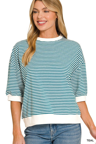 Coastal Days Teal Stripe Relaxed Top - Boutique Bella BellaTee