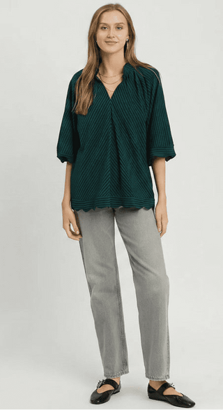 Coastal Escape Seersucker Blouse - Boutique Bella BellaBlouse