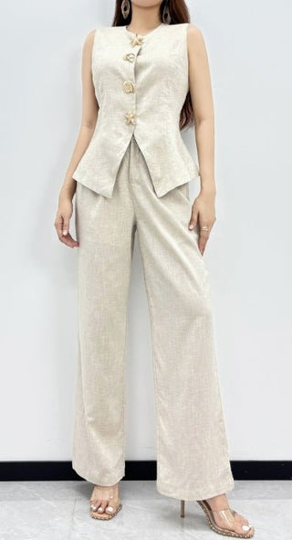 Coastal Linen Tailored Vest Set - Boutique Bella BellaSets