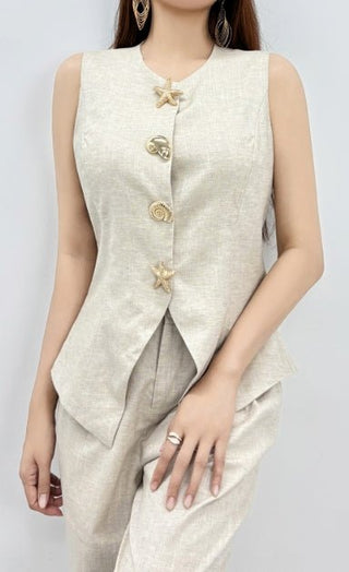 Coastal Linen Tailored Vest Set - Boutique Bella BellaSets