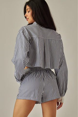 Coastal Morning Striped Short Set in Dark Navy - Boutique Bella BellaShort Set