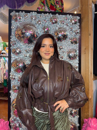 Cocoa Couture Beaded Bomber - Boutique Bella BellaBomber Jacket