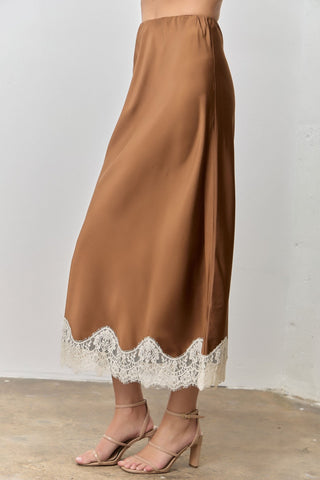 Cocoa Lace Romance Midi Skirt - Boutique Bella BellaSkirt