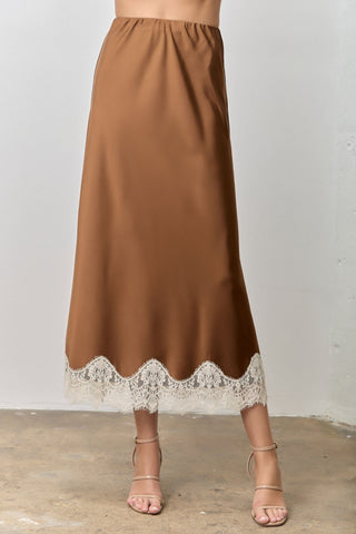 Cocoa Lace Romance Midi Skirt - Boutique Bella BellaSkirt