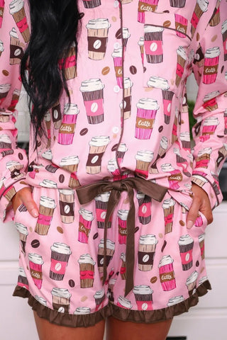 Coffee Date Ruffle Pajama Set *Pre-Order* - Boutique Bella BellaPajamas