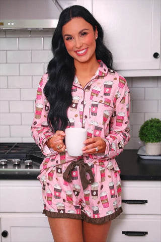 Coffee Date Ruffle Pajama Set *Pre-Order* - Boutique Bella BellaPajamas