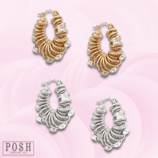 Coil hoop and rhinestone earring - LC - Boutique Bella BellaEarrings