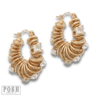 Coil hoop and rhinestone earring - LC - Boutique Bella BellaEarrings