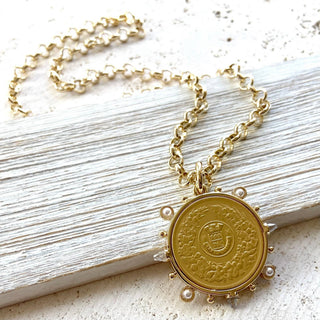Coin and Clear Spikes Necklace  - Boutique Bella BellaNeckalce