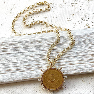Coin and Clear Spikes Necklace  - Boutique Bella BellaNeckalce