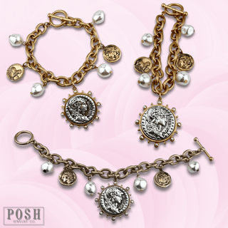 Coin and pearl bead charm bracelet - Boutique Bella BellaBracelets