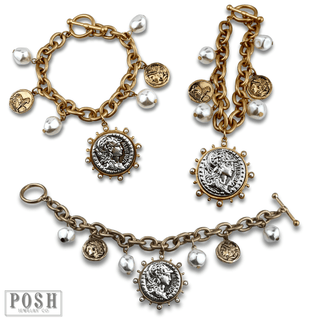 Coin and pearl bead charm bracelet - Boutique Bella BellaBracelets