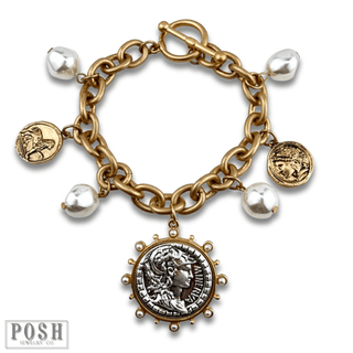 Coin and pearl bead charm bracelet - Boutique Bella BellaBracelets