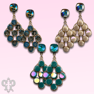 Coin bead diamond shape earring with Austrian crystal - Boutique Bella BellaEarrings