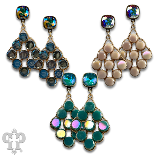 Coin bead diamond shape earring with Austrian crystal - Boutique Bella BellaEarrings