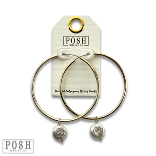 Coin pearl on hoop earring, last call - Boutique Bella BellaEarrings
