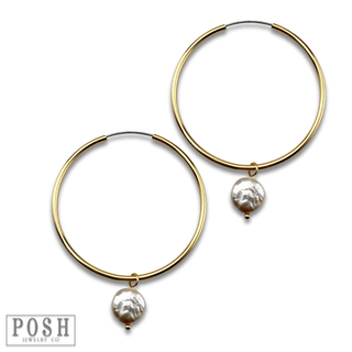 Coin pearl on hoop earring, last call - Boutique Bella BellaEarrings