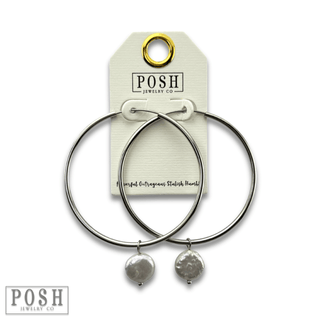 Coin pearl on hoop earring, last call - Boutique Bella BellaEarrings