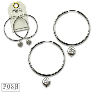 Coin pearl on hoop earring, last call - Boutique Bella BellaEarrings