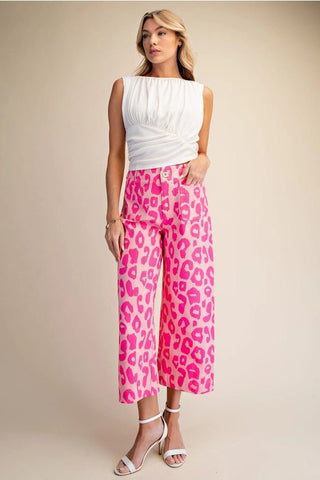 Colette Cropped Wide - Leg Neon Leopard Pants - Boutique Bella BellaJeans