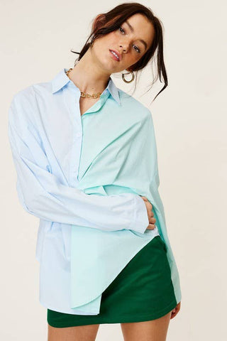 Color-Block Oversized Button Down Shirt - Boutique Bella BellaTops