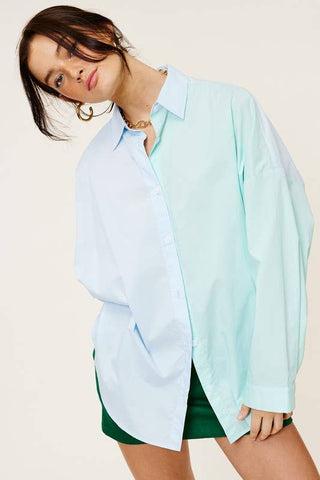 Color-Block Oversized Button Down Shirt - Boutique Bella BellaTops