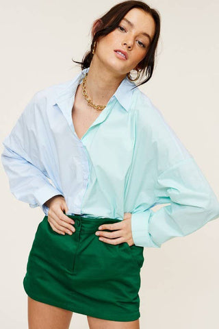 Color-Block Oversized Button Down Shirt - Boutique Bella BellaTops