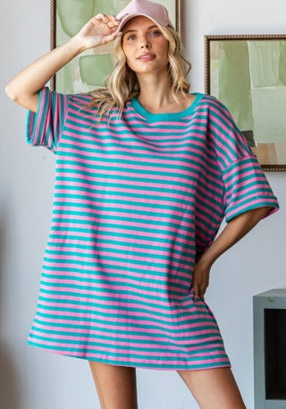 Color Pop Stripe Tee Dress - Boutique Bella BellaDress