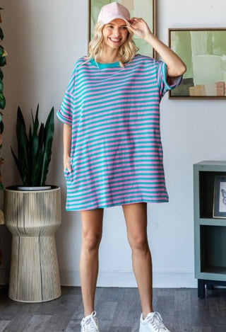 Color Pop Stripe Tee Dress - Boutique Bella BellaDress