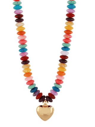 Color Wide Beaded Puffy Heart Necklace -Multi - Boutique Bella BellaNecklaces