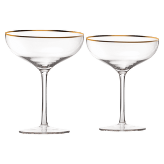 Colored Crystal Gilded Rim Coupe Glass Large 9OZ Cocktail Champagne Glasses 2 Set Vi - Boutique Bella Bella