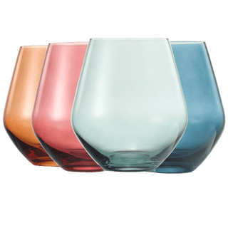 Colored Stemless Crystal Wine Glass Set Of 4 Gift For Her Him Wife Friend Large 16 Oz Glasses Unique - Boutique Bella Bella