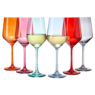 Colored New Wine Glass Set Large 12 Oz Glasses Set Of 6 Unique Italian Style Tall Stemmed For White