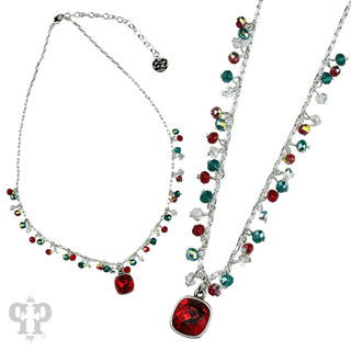 Colorful beads and chain link pendant necklace, Austrian crystal - Boutique Bella BellaNecklaces