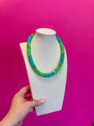 Colorful Chunky Bead with Gold Bead Necklace - Green - Boutique Bella BellaNecklaces