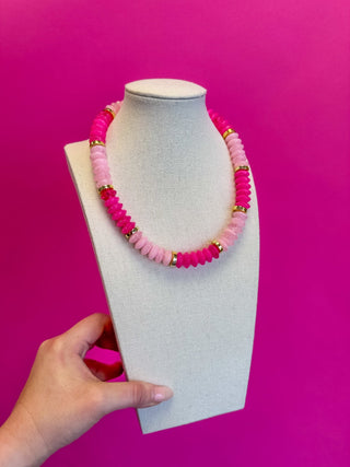 Colorful Chunky Bead with Gold Bead Necklace - Pink - Boutique Bella BellaNecklaces