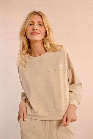 Comfy Ash Beige Sweater w/Heart - Boutique Bella BellaSweatshirt