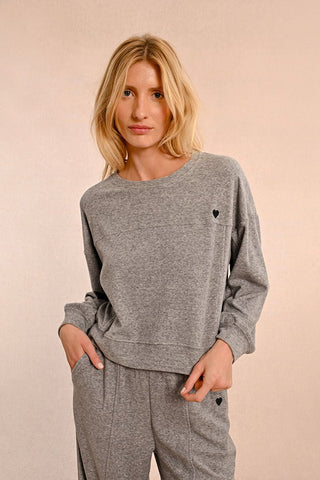 Comfy Ash Grey Sweater w/Heart - Boutique Bella Bellasweater