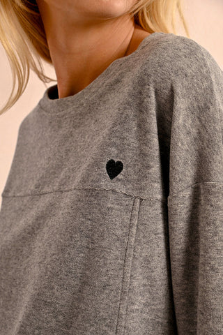 Comfy Ash Grey Sweater w/Heart - Boutique Bella Bellasweater